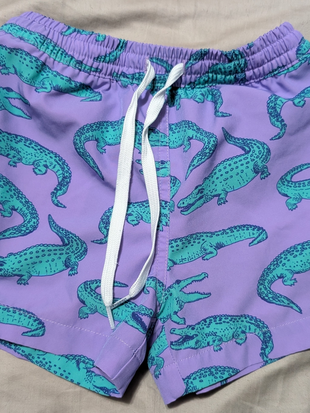 Kids Purple Alligator Print Swim Trunks